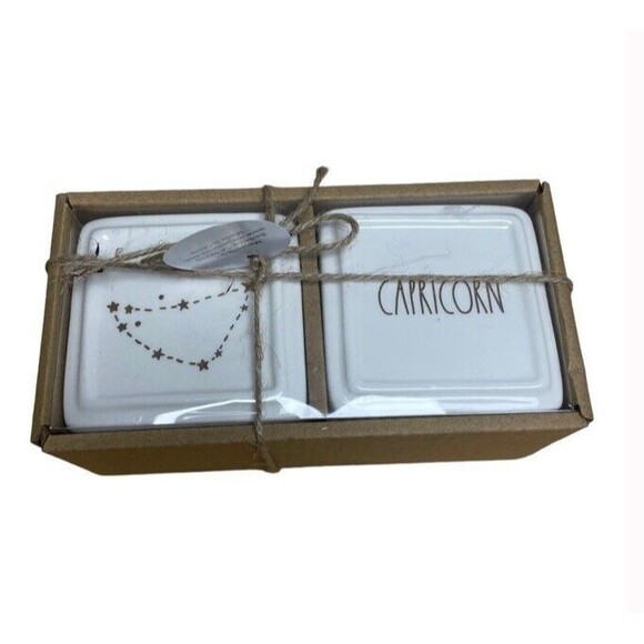 Rae Dunn Zodiac Capricorn Trinket Box Set Of 2 Ceramic Gift Jewelry NEW - Picture 1 of 3